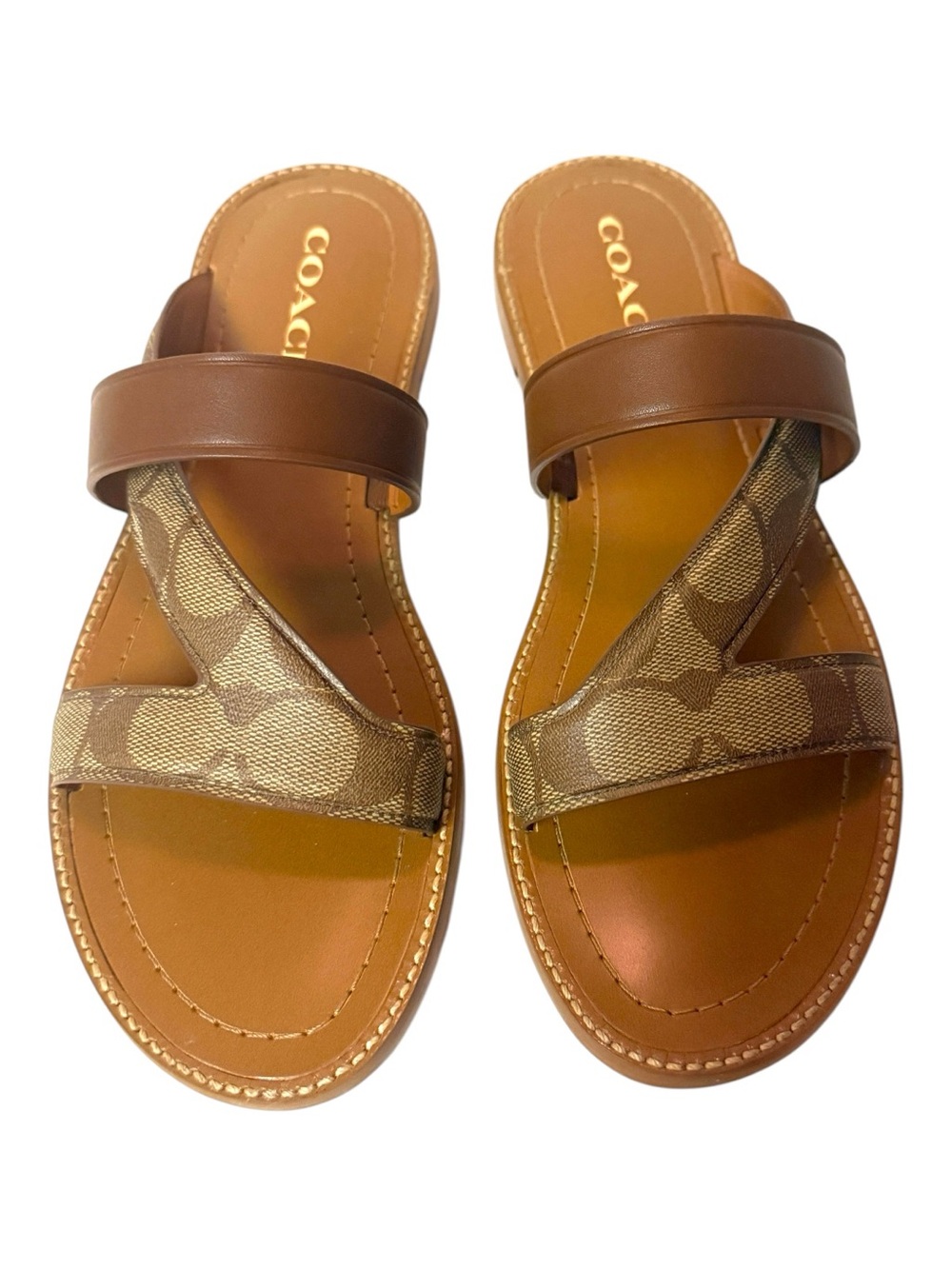 Title:COACH Harlan Signature Canvas & Leather Slide Sandals New no tags SZ 9